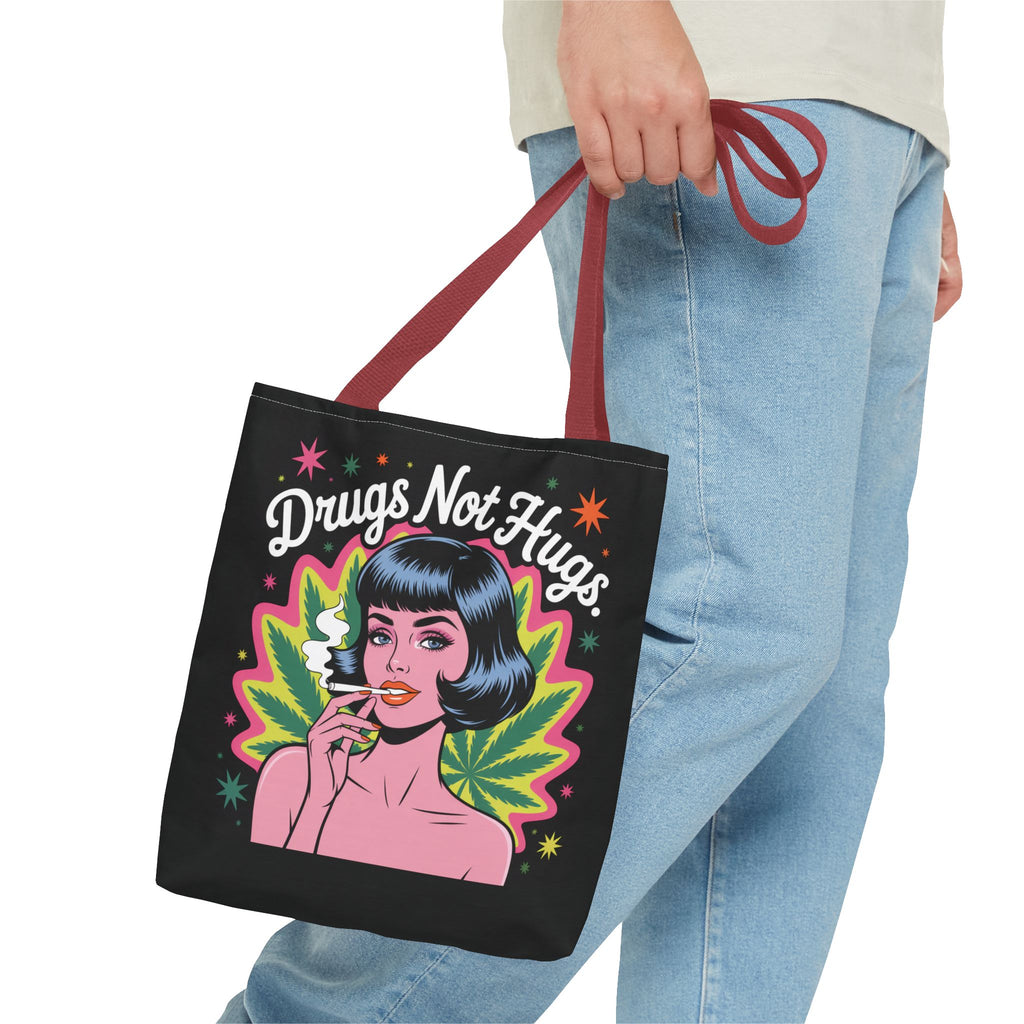 “Drugs Not Hugs” Retro Pin-Up Cannabis Graphic Tote