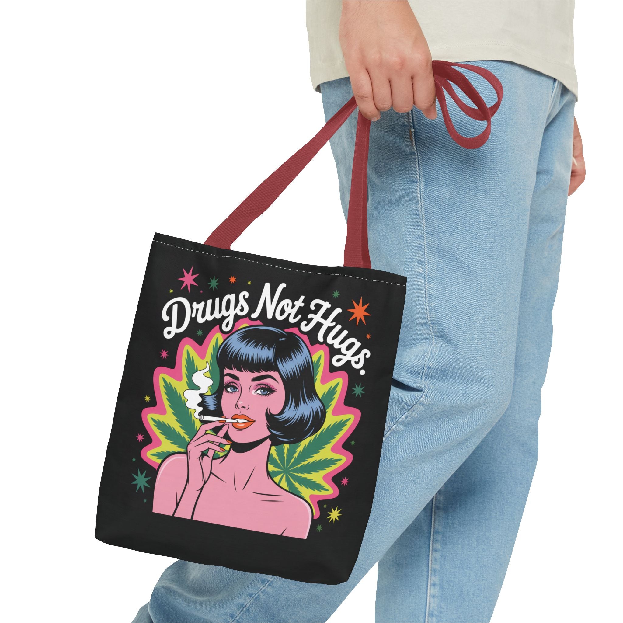 “Drugs Not Hugs” Retro Pin-Up Cannabis Graphic Tote