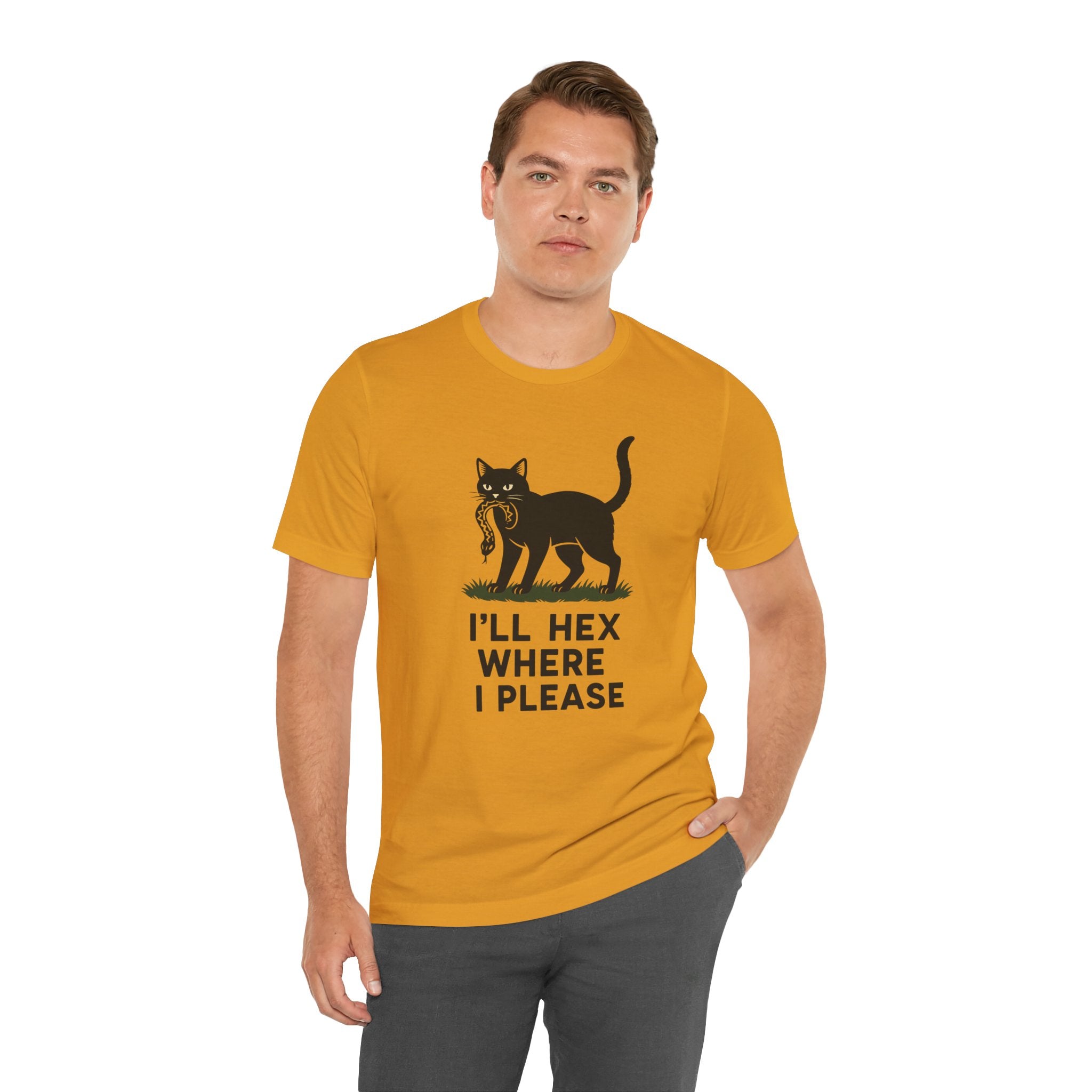 “I'll Hex Where I Please” Cat Tee — Witchy Halloween Graphic T-Shirt