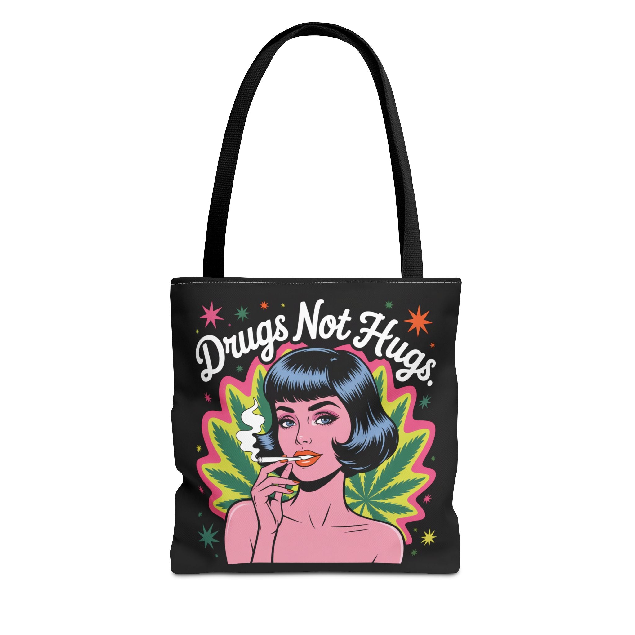 “Drugs Not Hugs” Retro Pin-Up Cannabis Graphic Tote