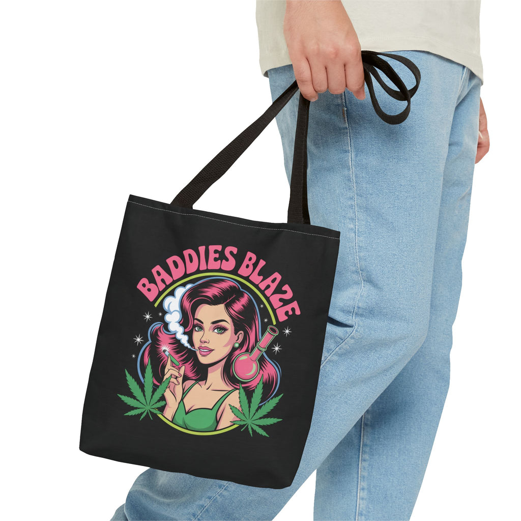 "Baddies Blaze" Retro Pin-Up Cannabis Tote (All-Over Print)