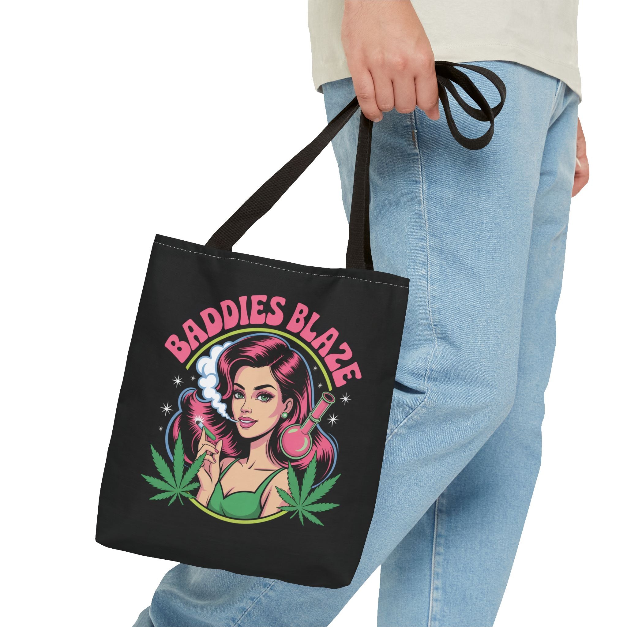"Baddies Blaze" Retro Pin-Up Cannabis Tote (All-Over Print)