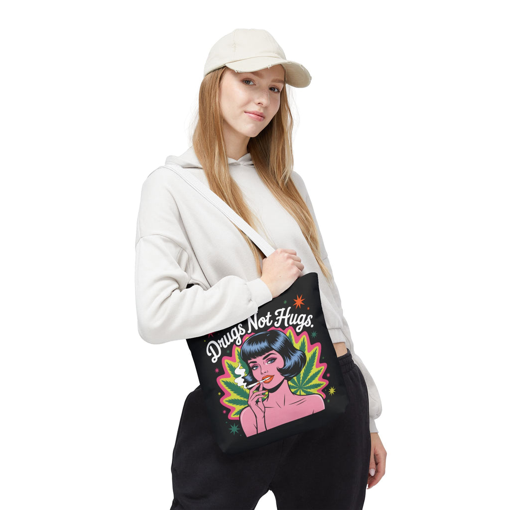 “Drugs Not Hugs” Retro Pin-Up Cannabis Graphic Tote