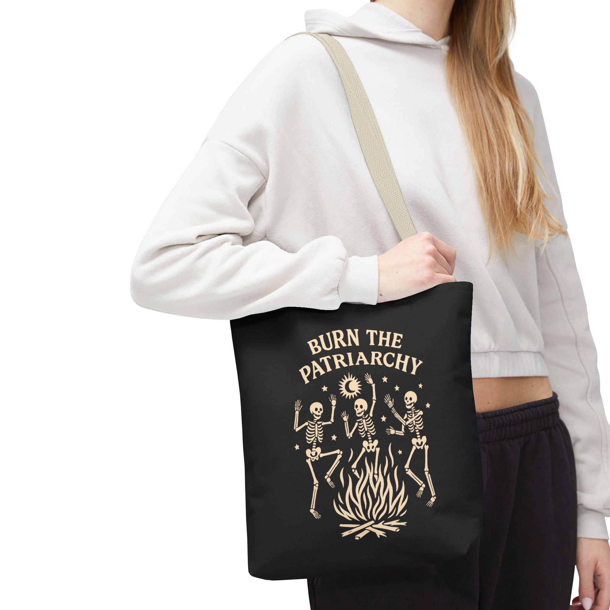 Burn the Patriarchy Skeletons Tote Bag — Feminist Protest Graphic Tote