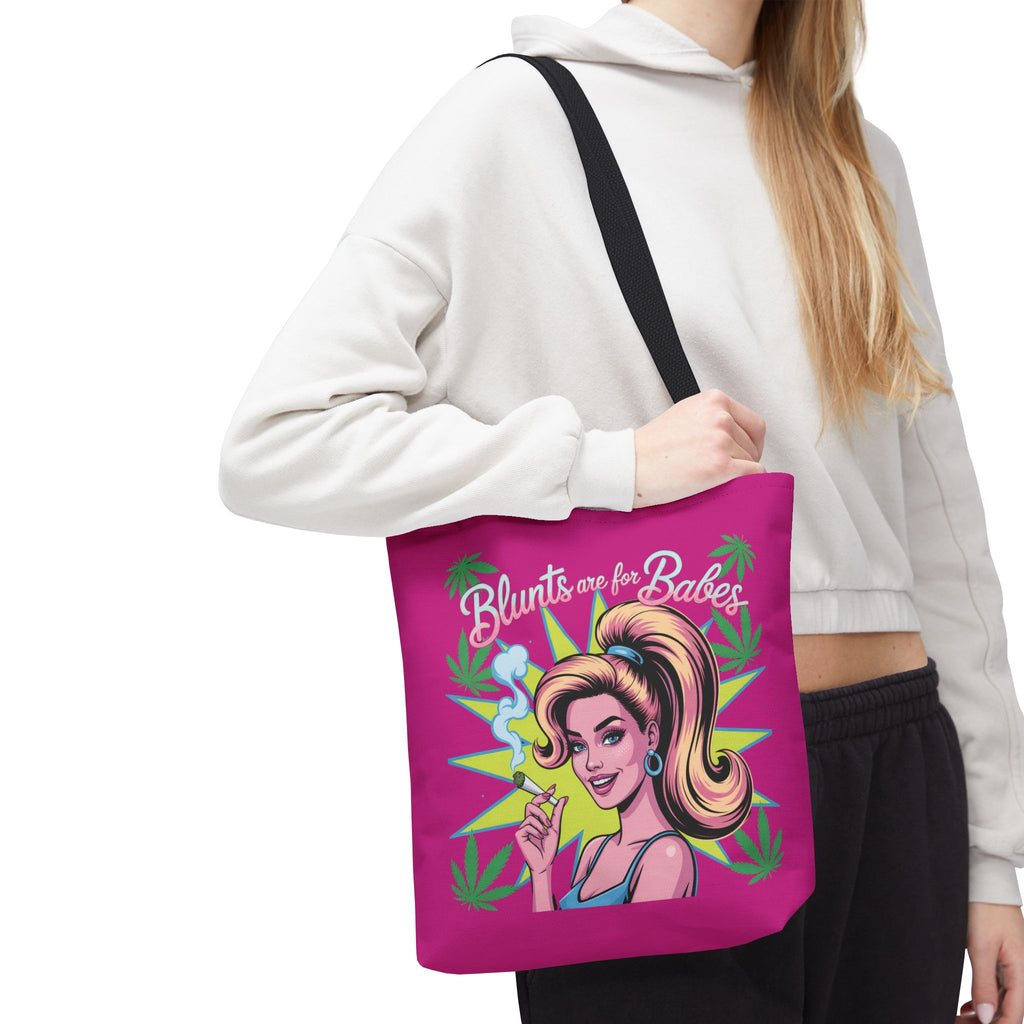 “Blunts Are for Babes” Pink Graphic Tote Bag — Retro Pinup Cannabis Shopper