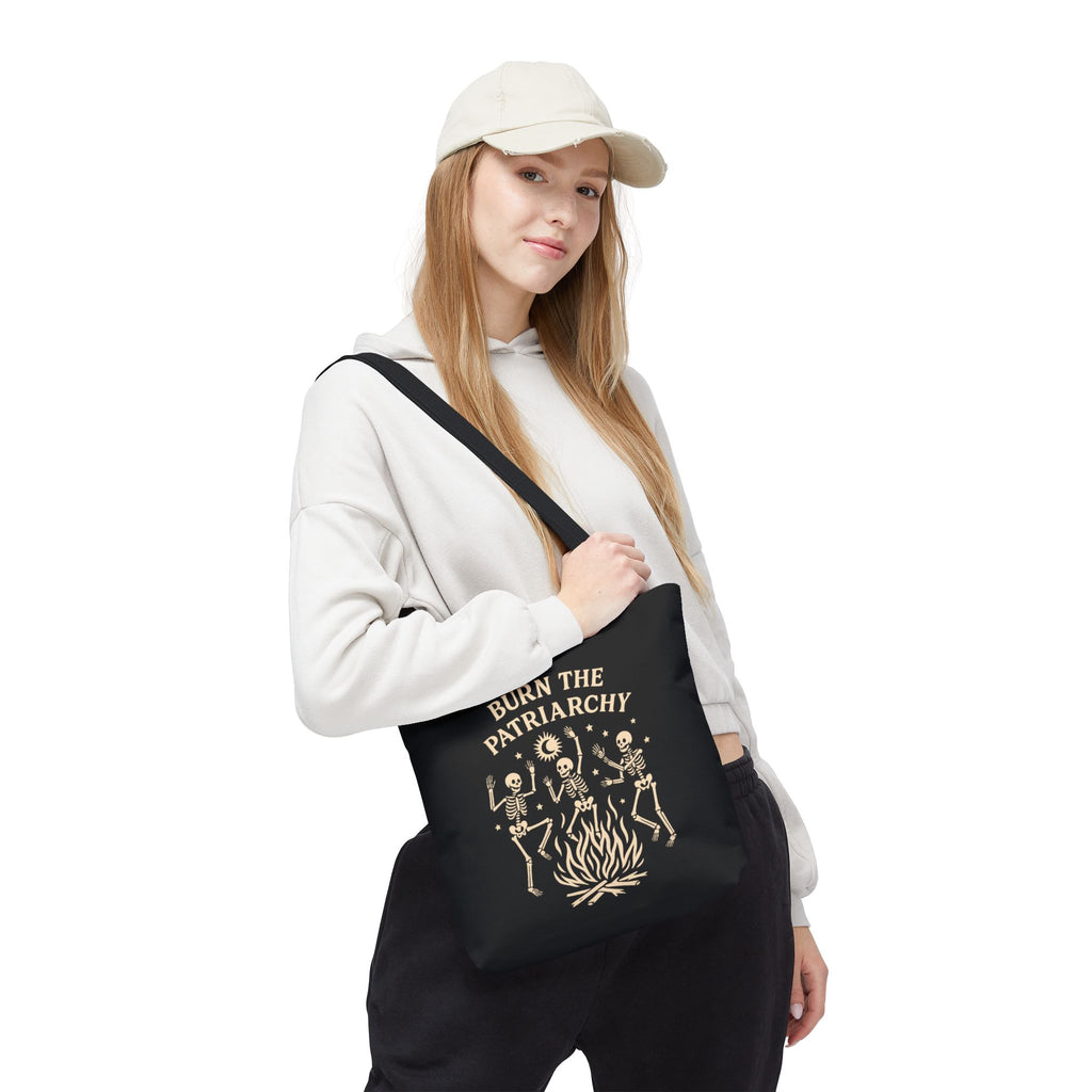 Burn the Patriarchy Skeletons Tote Bag — Feminist Protest Graphic Tote