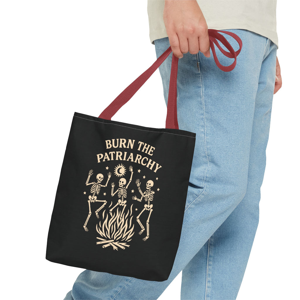 Burn the Patriarchy Skeletons Tote Bag — Feminist Protest Graphic Tote