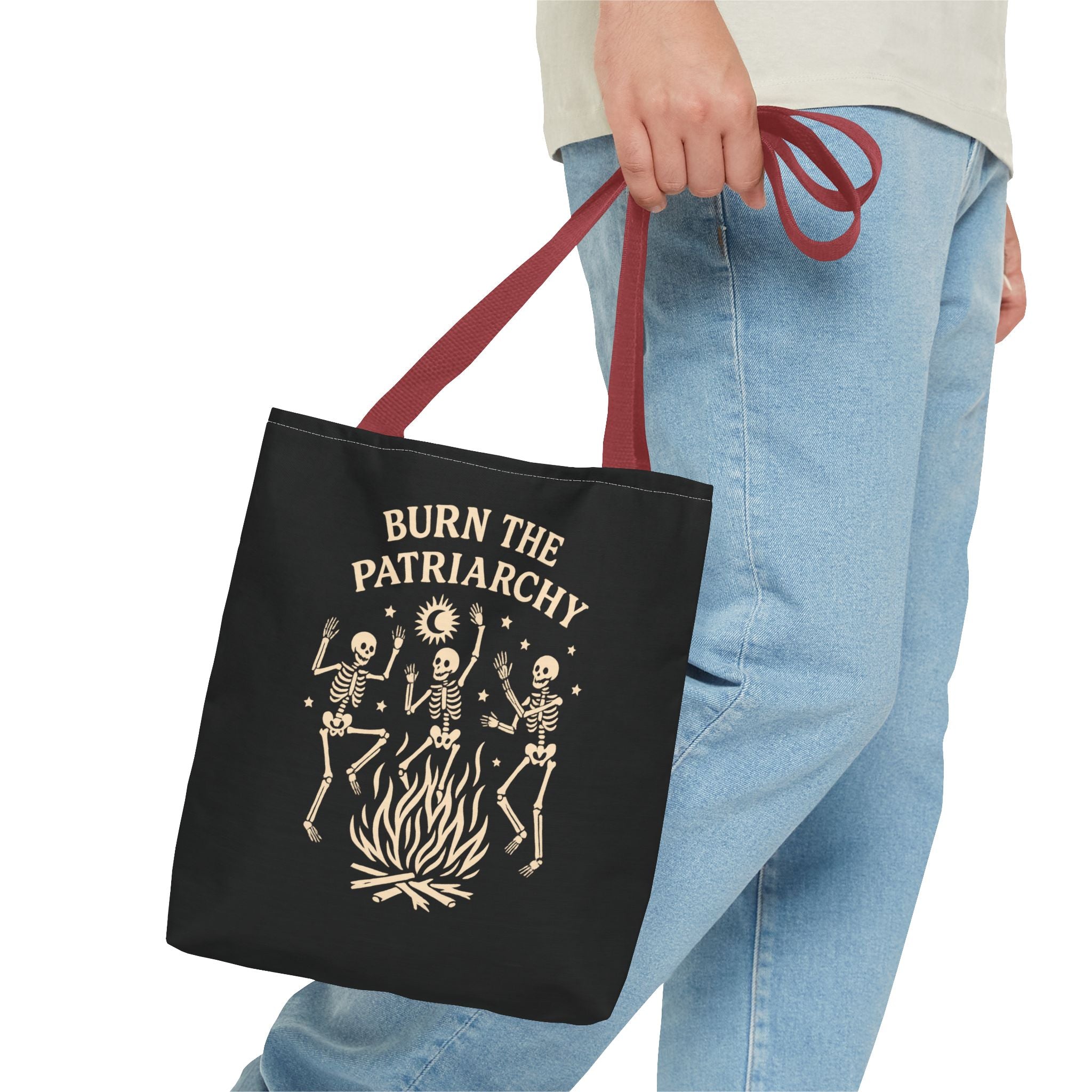 Burn the Patriarchy Skeletons Tote Bag — Feminist Protest Graphic Tote