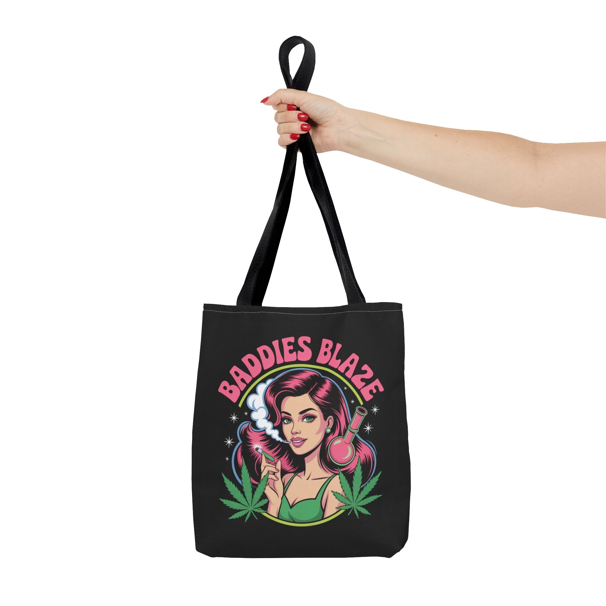"Baddies Blaze" Retro Pin-Up Cannabis Tote (All-Over Print)