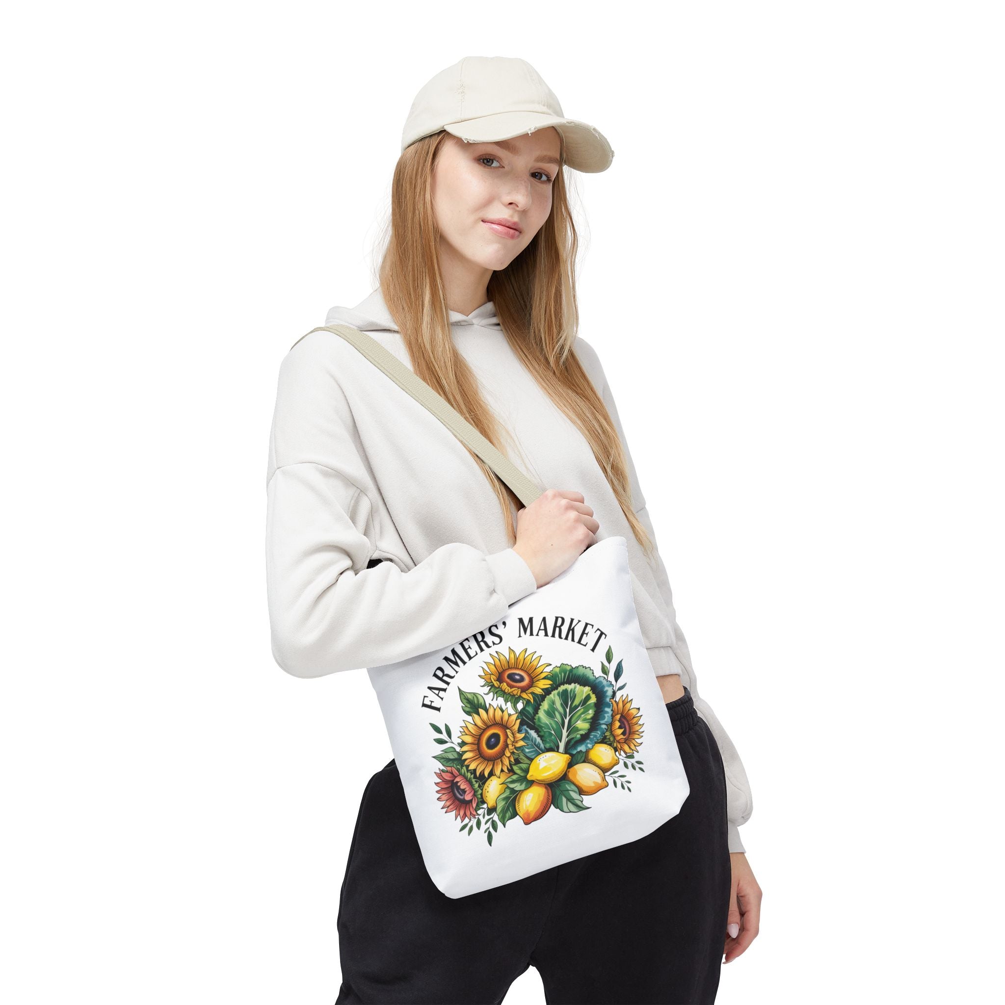 Sac de courses pour marché fermier — Tournesol, citrons et légumes verts Sac de courses réutilisable