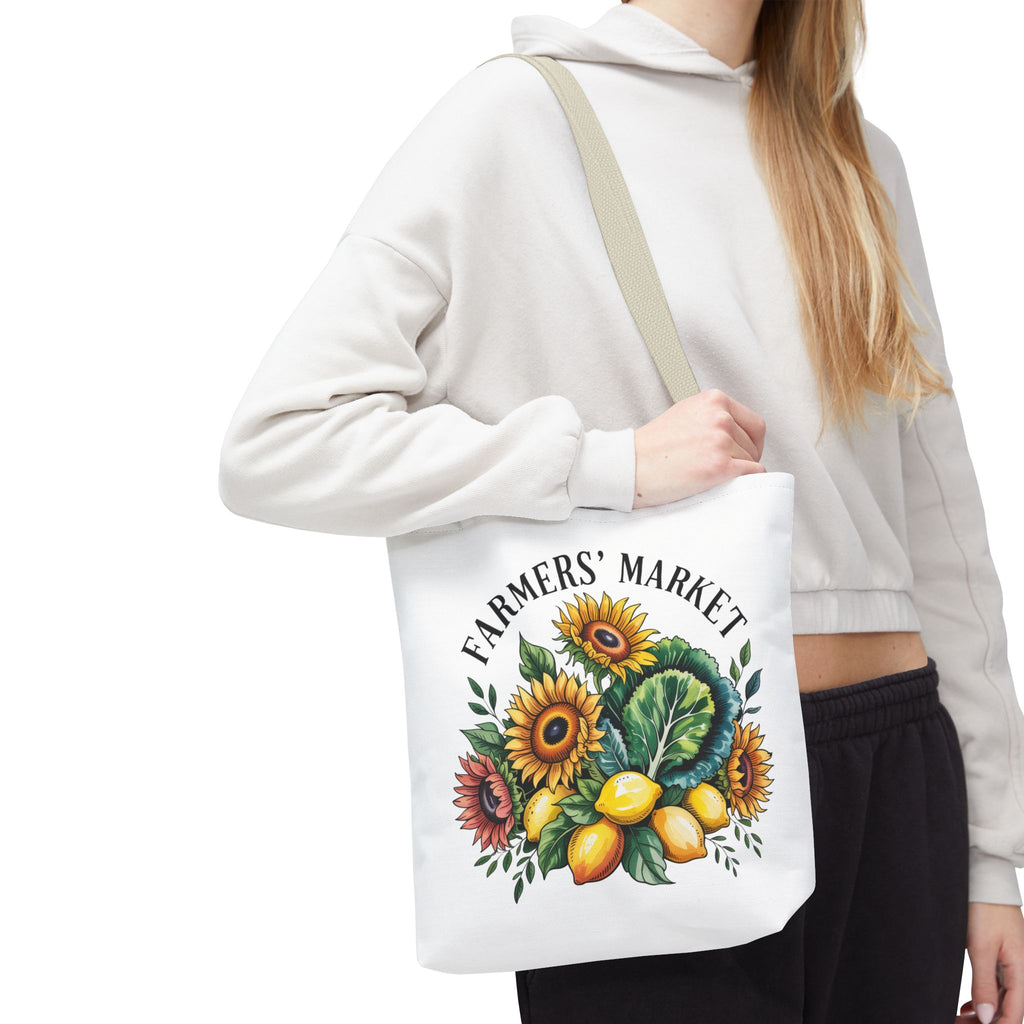 Sac de courses pour marché fermier — Tournesol, citrons et légumes verts Sac de courses réutilisable