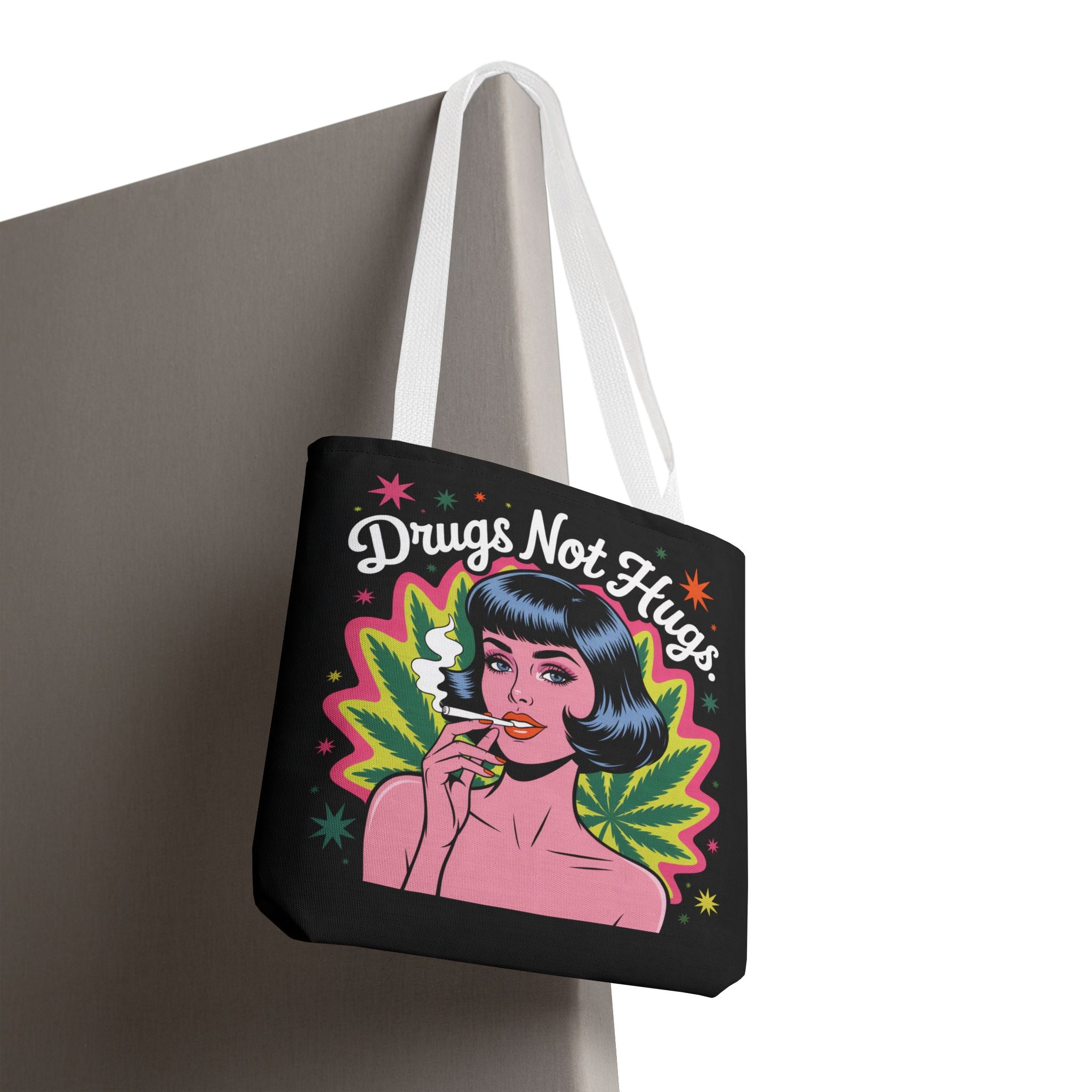 “Drugs Not Hugs” Retro Pin-Up Cannabis Graphic Tote