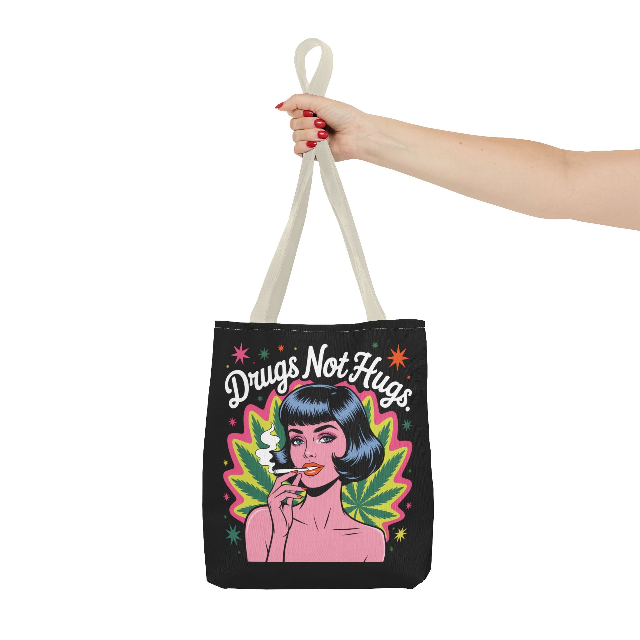 “Drugs Not Hugs” Retro Pin-Up Cannabis Graphic Tote