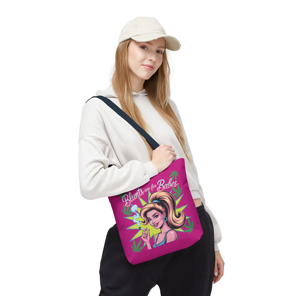 “Blunts Are for Babes” Pink Graphic Tote Bag — Retro Pinup Cannabis Shopper