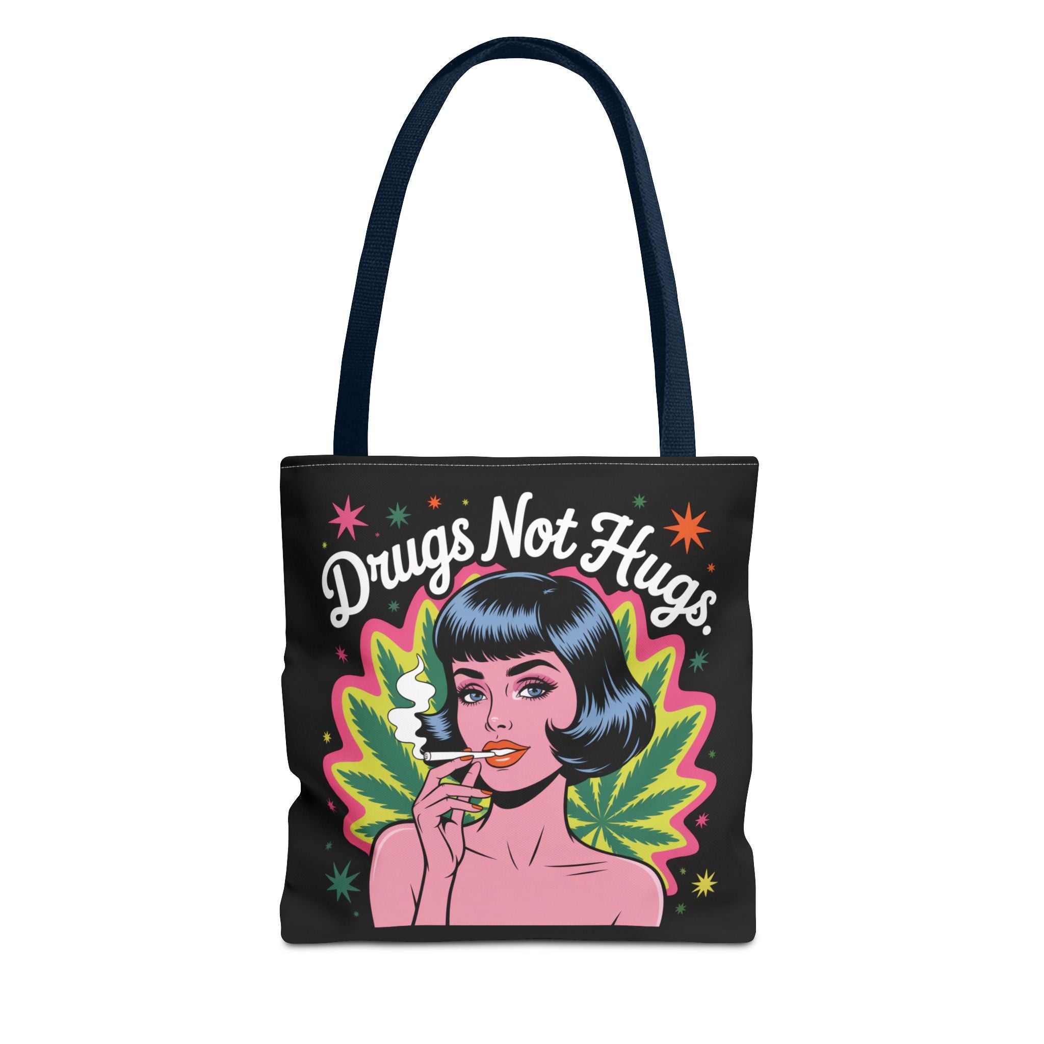“Drugs Not Hugs” Retro Pin-Up Cannabis Graphic Tote
