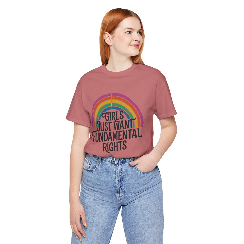 “Girls Just Want Fundamental Rights” Tee — Feminist Rainbow Graphic T-Shirt