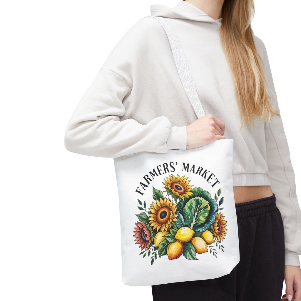 Sac de courses pour marché fermier — Tournesol, citrons et légumes verts Sac de courses réutilisable