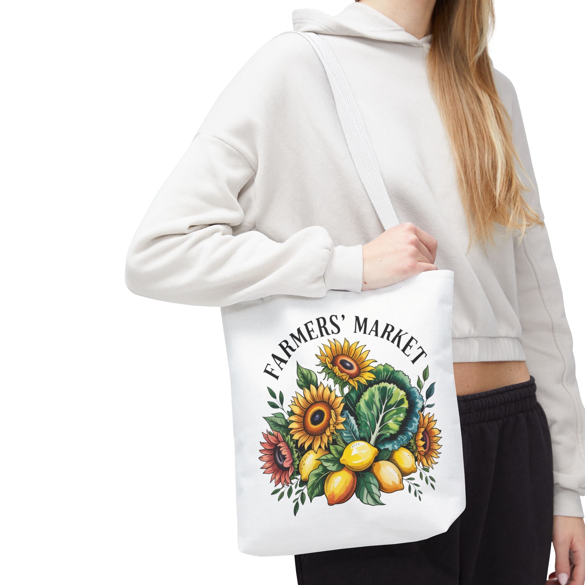 Sac de courses pour marché fermier — Tournesol, citrons et légumes verts Sac de courses réutilisable