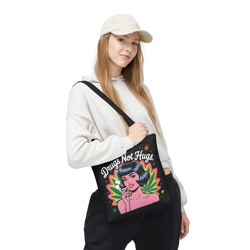 “Drugs Not Hugs” Retro Pin-Up Cannabis Graphic Tote