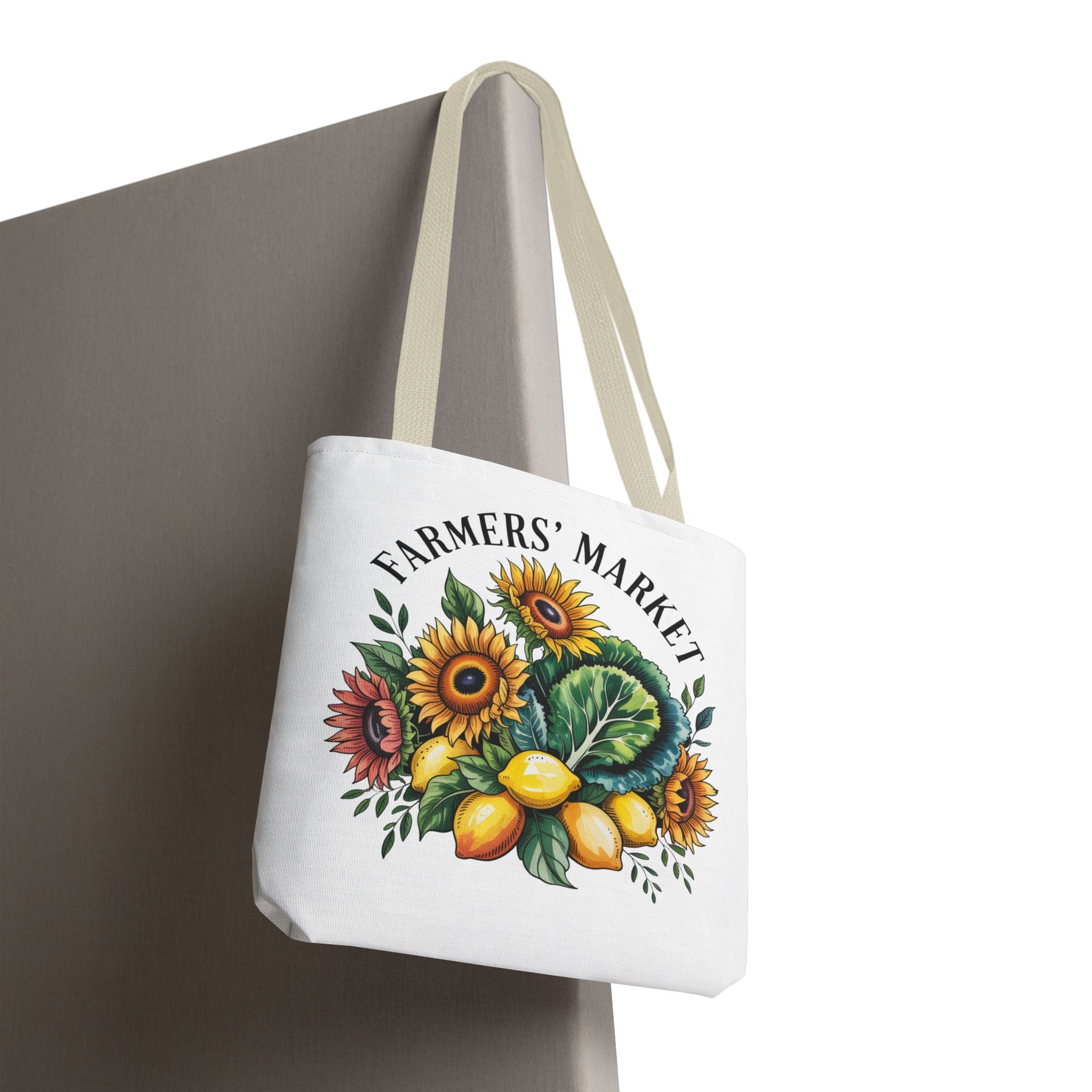 Farmers' Market Tote Bag — Sunflower, Lemons & Greens Market Reusable Grocery Tote