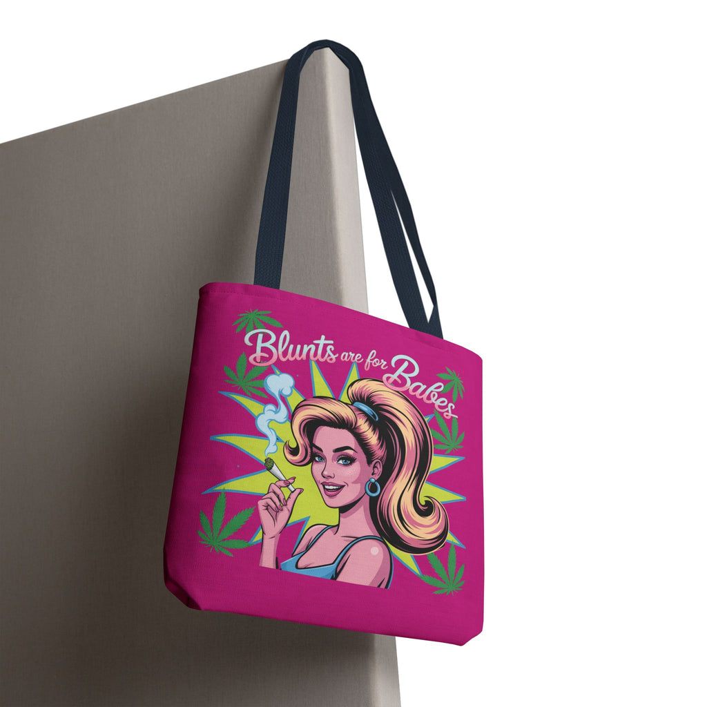“Blunts Are for Babes” Pink Graphic Tote Bag — Retro Pinup Cannabis Shopper
