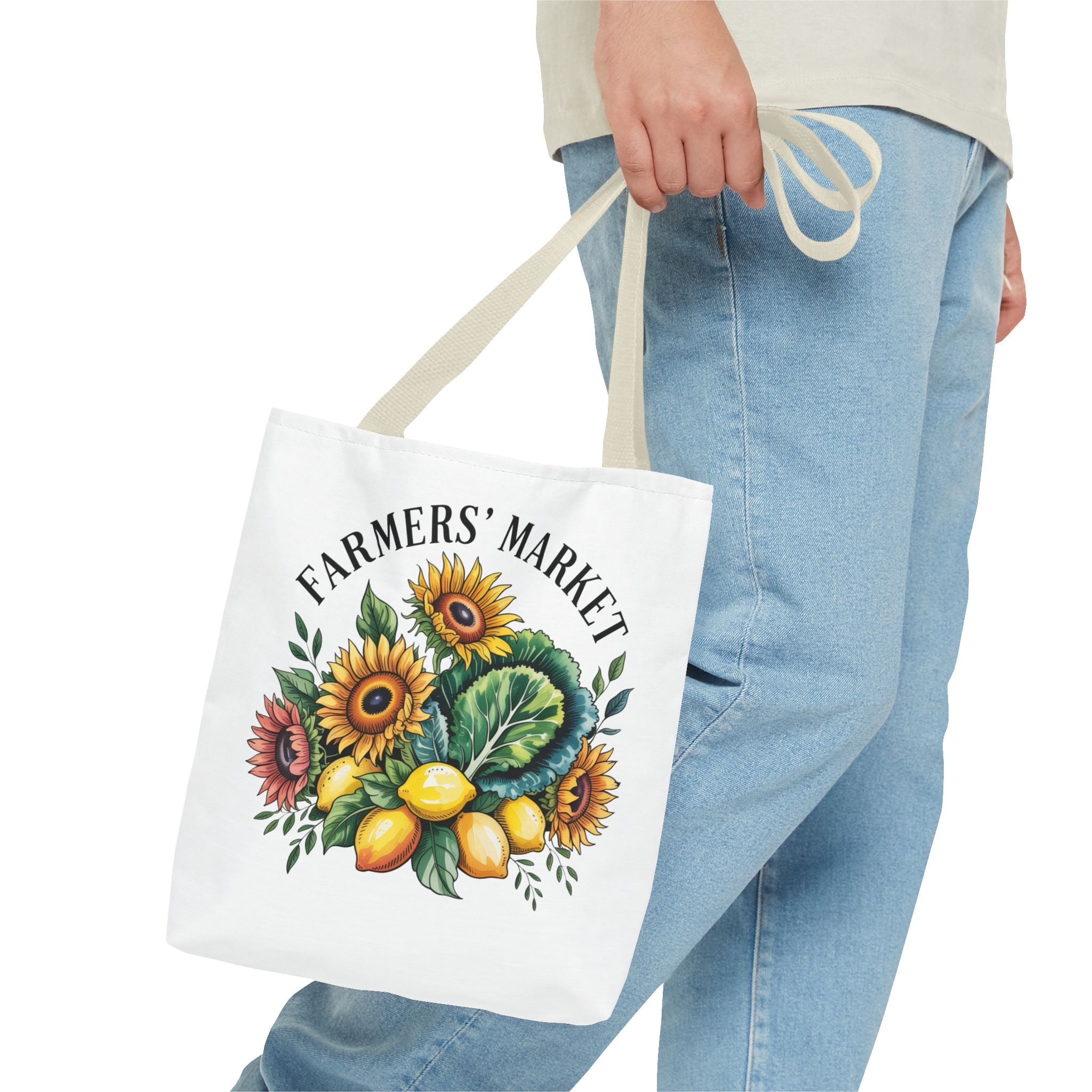 Sac de courses pour marché fermier — Tournesol, citrons et légumes verts Sac de courses réutilisable