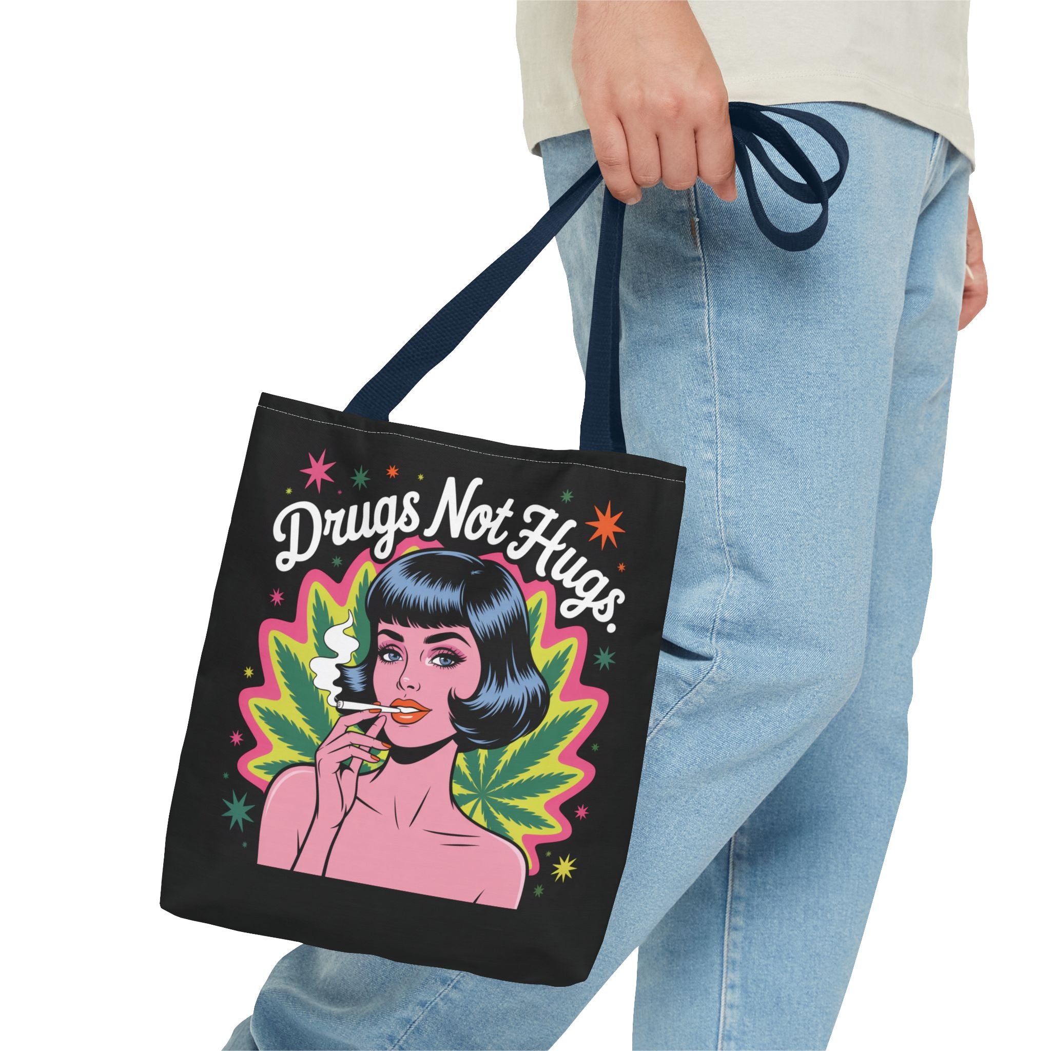 “Drugs Not Hugs” Retro Pin-Up Cannabis Graphic Tote