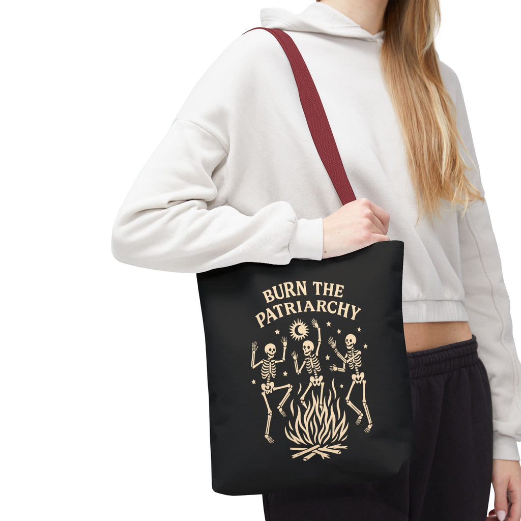 Burn the Patriarchy Skeletons Tote Bag — Feminist Protest Graphic Tote