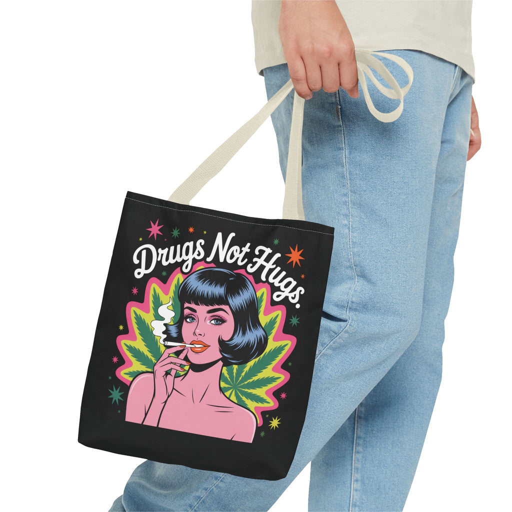 “Drugs Not Hugs” Retro Pin-Up Cannabis Graphic Tote