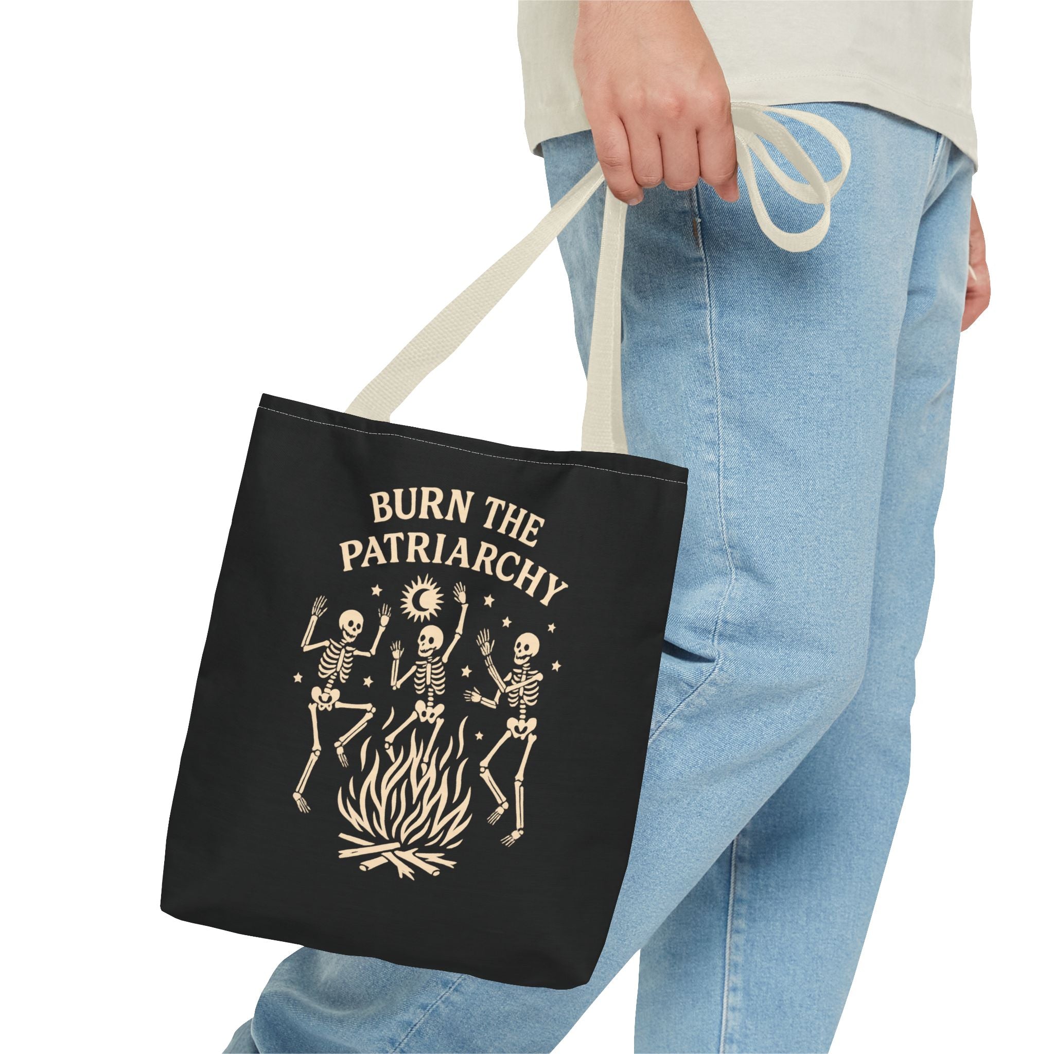 Burn the Patriarchy Skeletons Tote Bag — Feminist Protest Graphic Tote