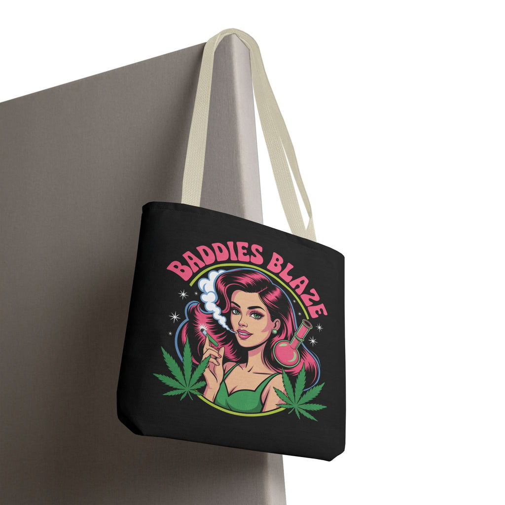 "Baddies Blaze" Retro Pin-Up Cannabis Tote (All-Over Print)