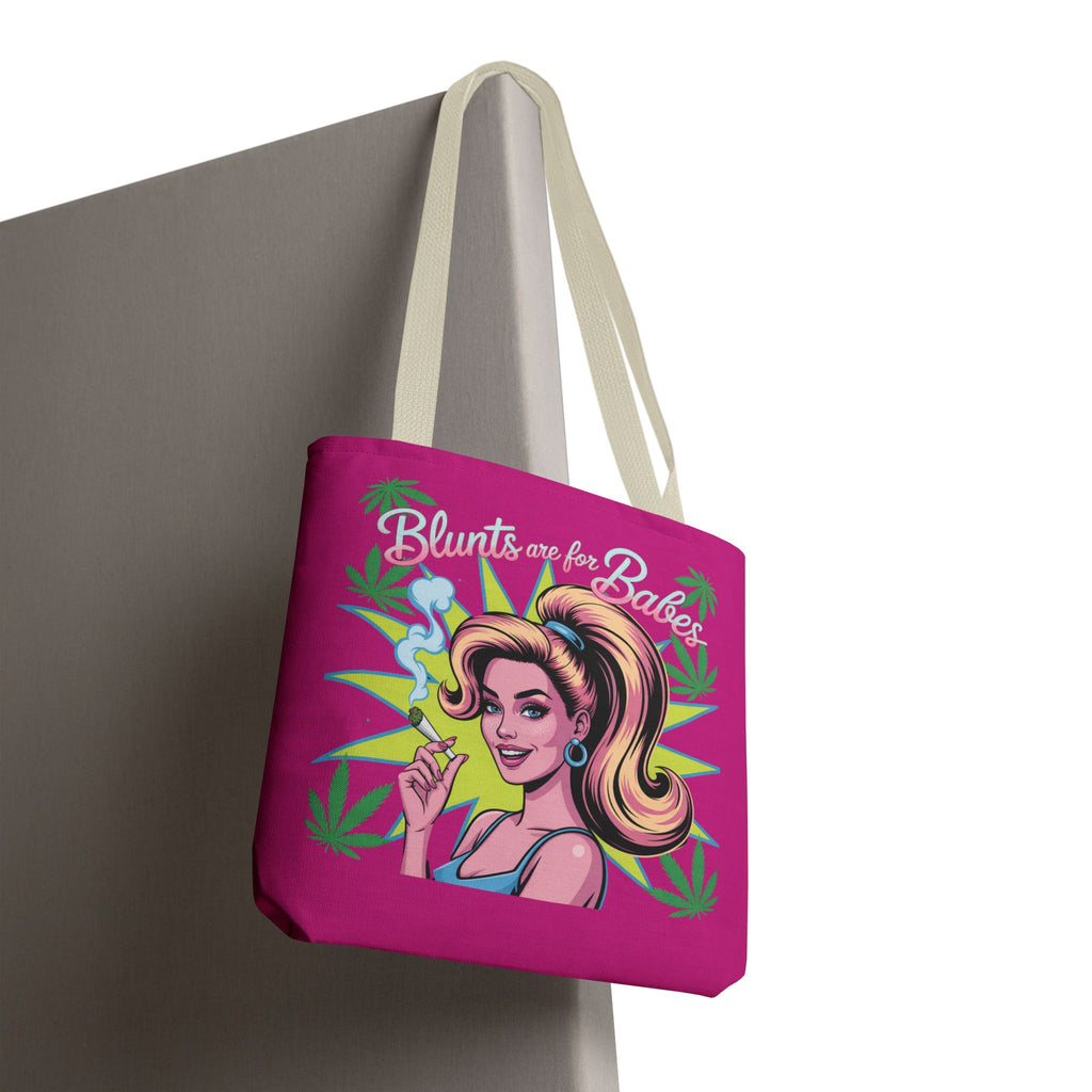 “Blunts Are for Babes” Pink Graphic Tote Bag — Retro Pinup Cannabis Shopper