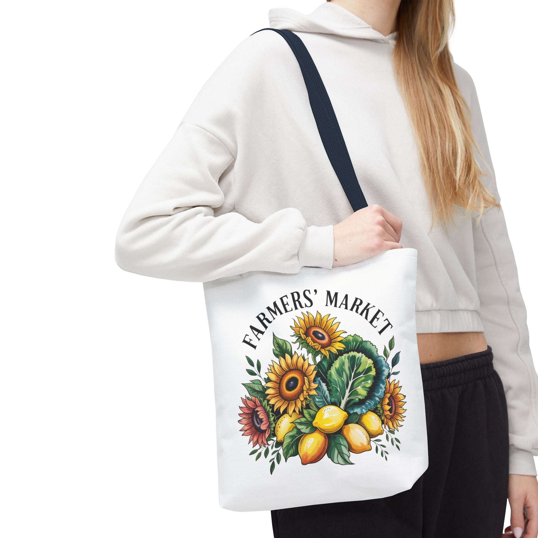 Sac de courses pour marché fermier — Tournesol, citrons et légumes verts Sac de courses réutilisable
