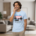 Maine Trans Flag Heart T‑Shirt — Coastal Loon & Lighthouse Graphic