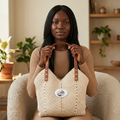 Lavender Lace & Smoke Studio Logo Straw Shoulder Bag — Boho Crochet Beach Tote with Leather Straps