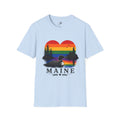 Maine Sunset Heart T-Shirt — Rainbow Coastal Lighthouse & Loon Design