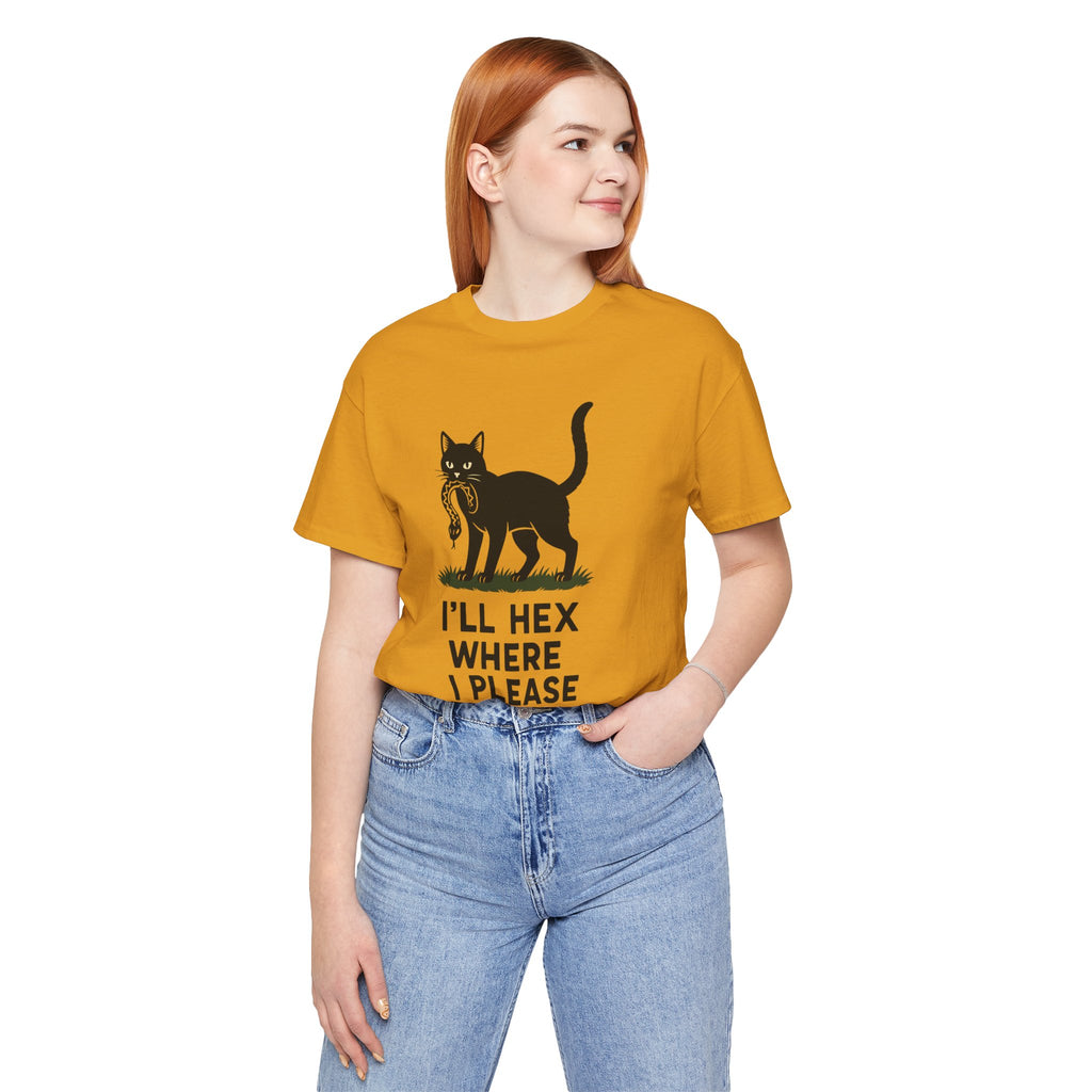 “I'll Hex Where I Please” Cat Tee — Witchy Halloween Graphic T-Shirt
