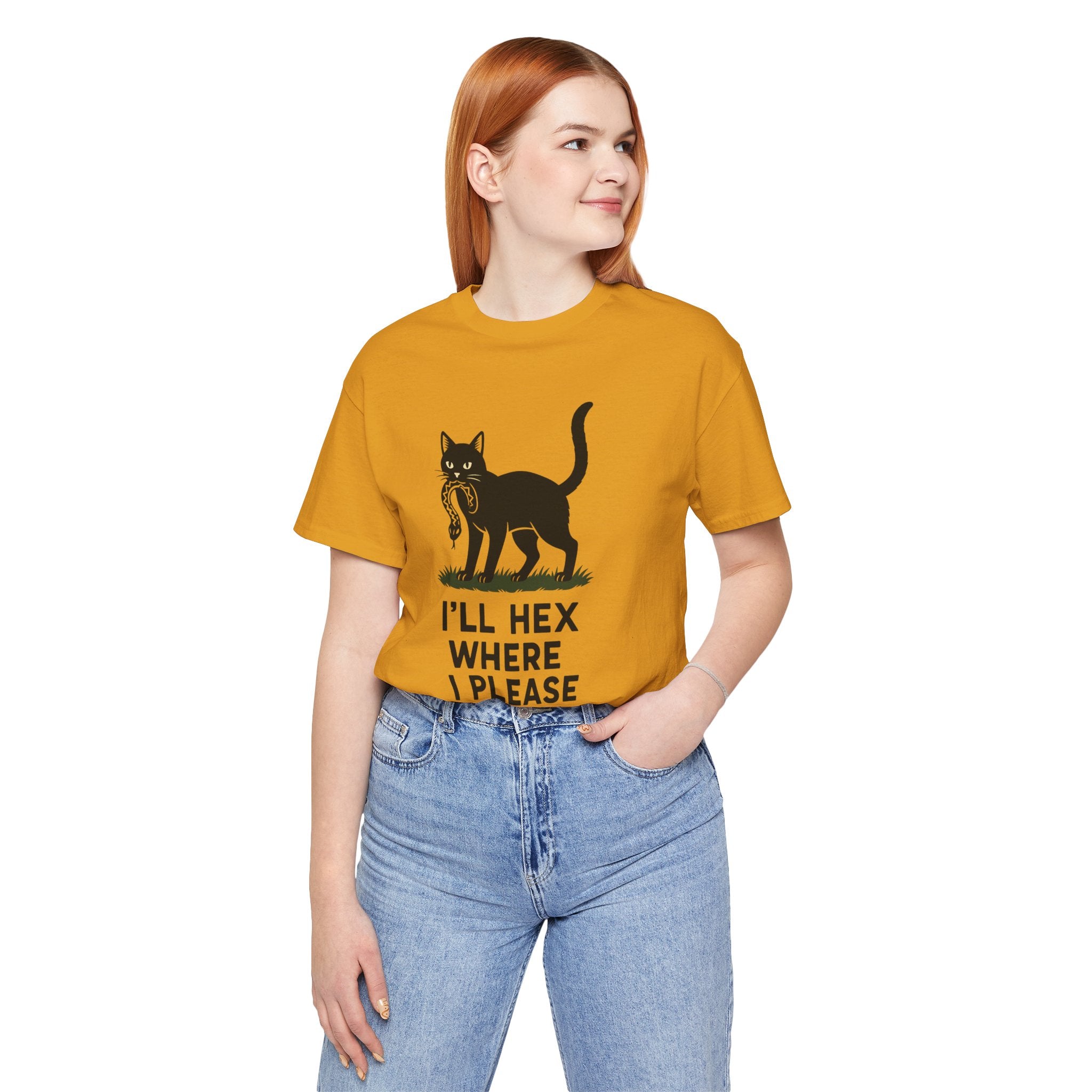 “I'll Hex Where I Please” Cat Tee — Witchy Halloween Graphic T-Shirt