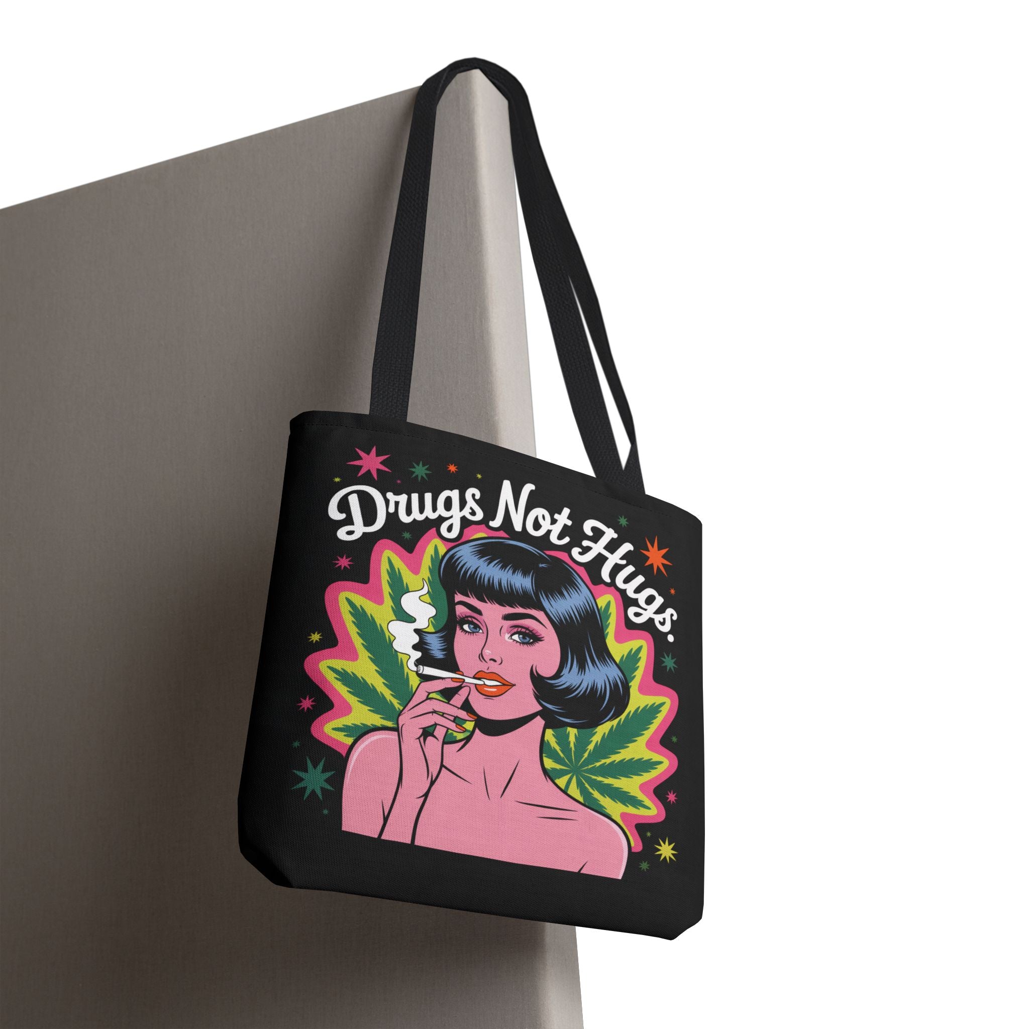 “Drugs Not Hugs” Retro Pin-Up Cannabis Graphic Tote
