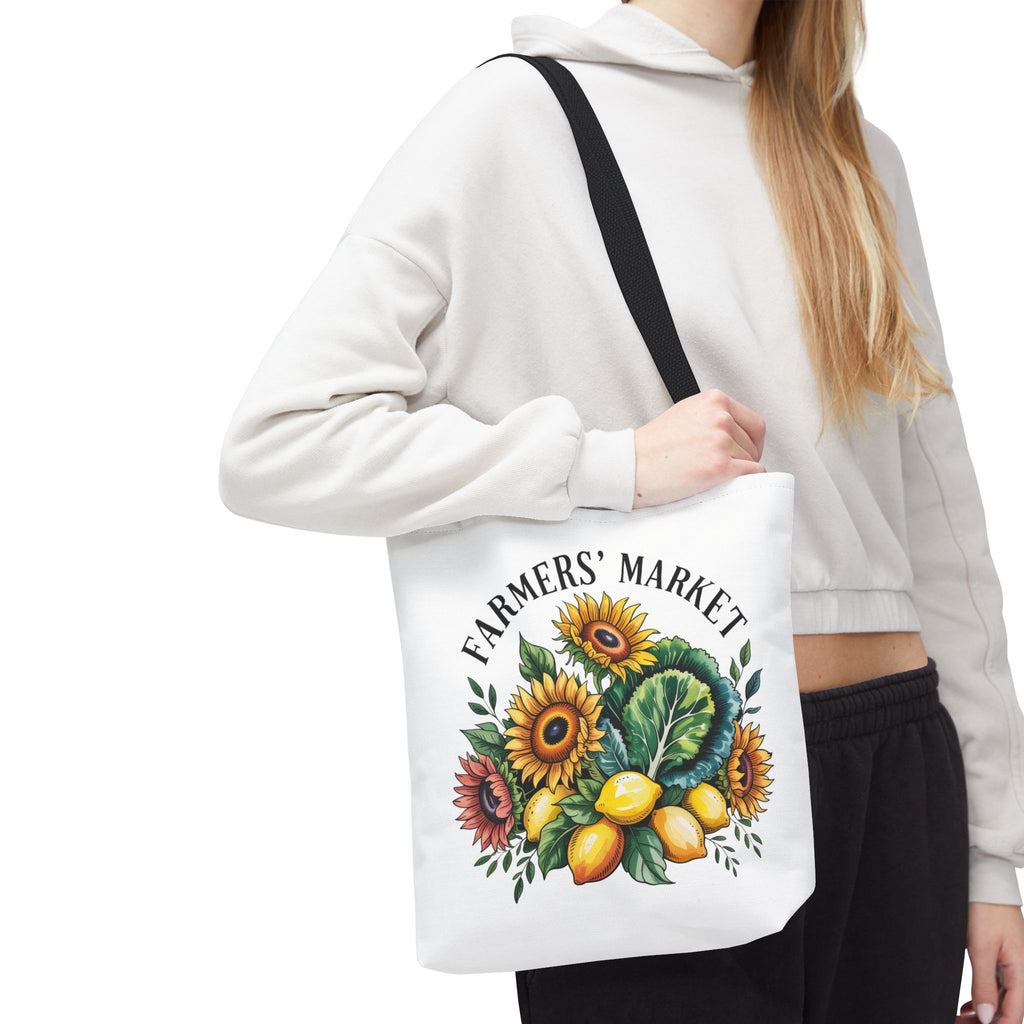 Sac de courses pour marché fermier — Tournesol, citrons et légumes verts Sac de courses réutilisable