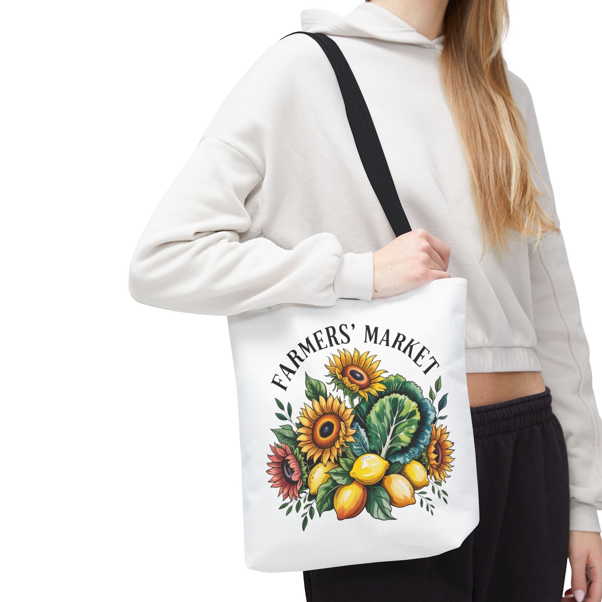 Sac de courses pour marché fermier — Tournesol, citrons et légumes verts Sac de courses réutilisable