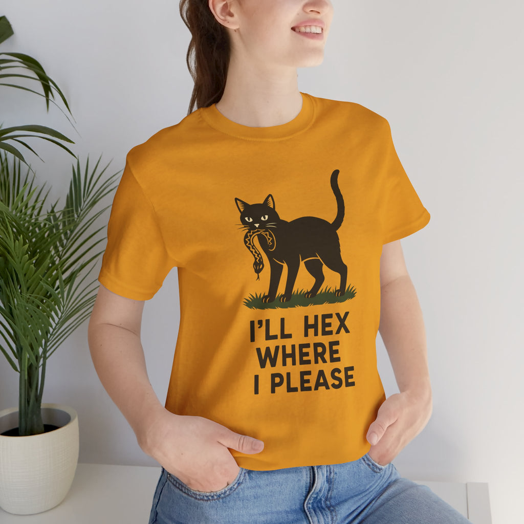 “I'll Hex Where I Please” Cat Tee — Witchy Halloween Graphic T-Shirt