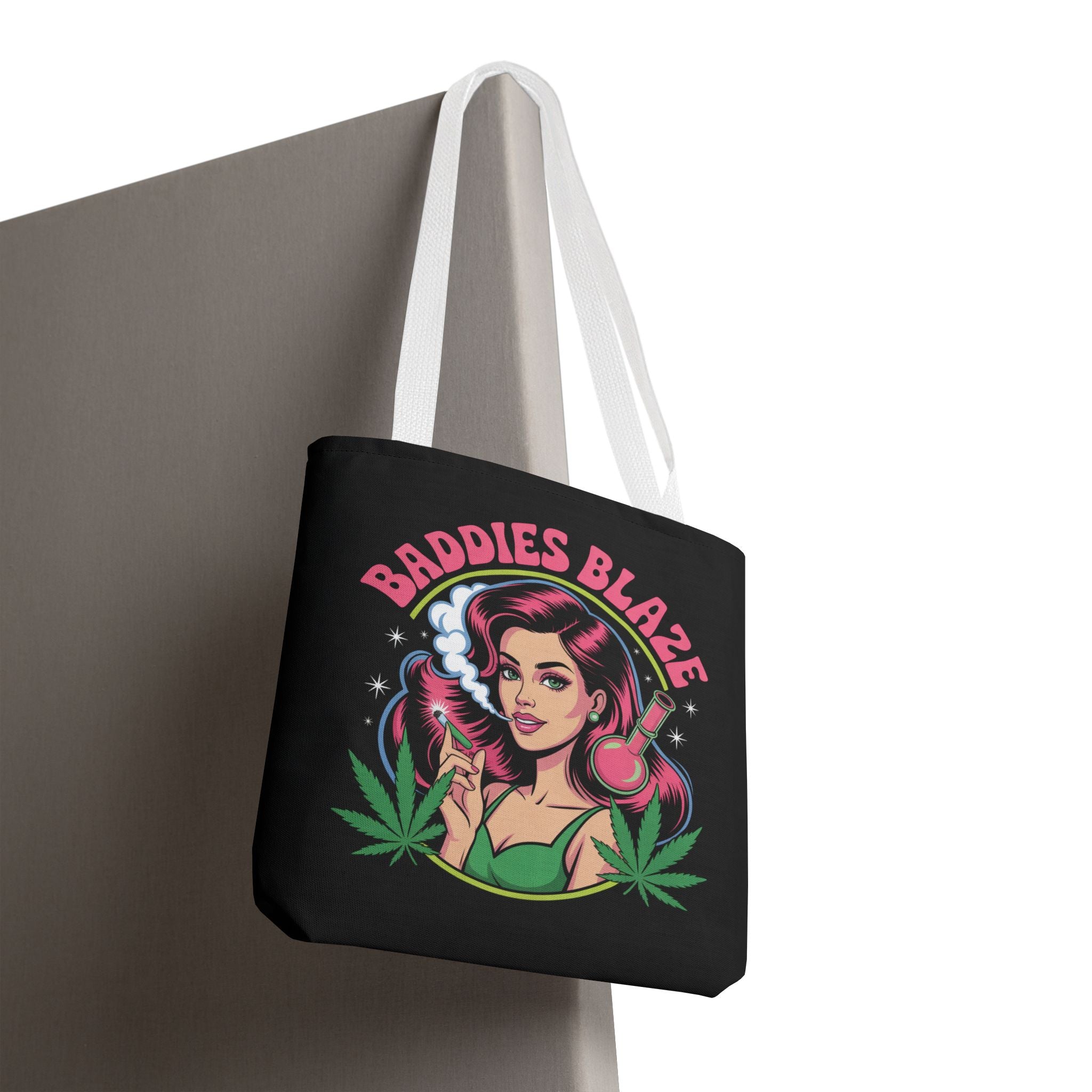 "Baddies Blaze" Retro Pin-Up Cannabis Tote (All-Over Print)