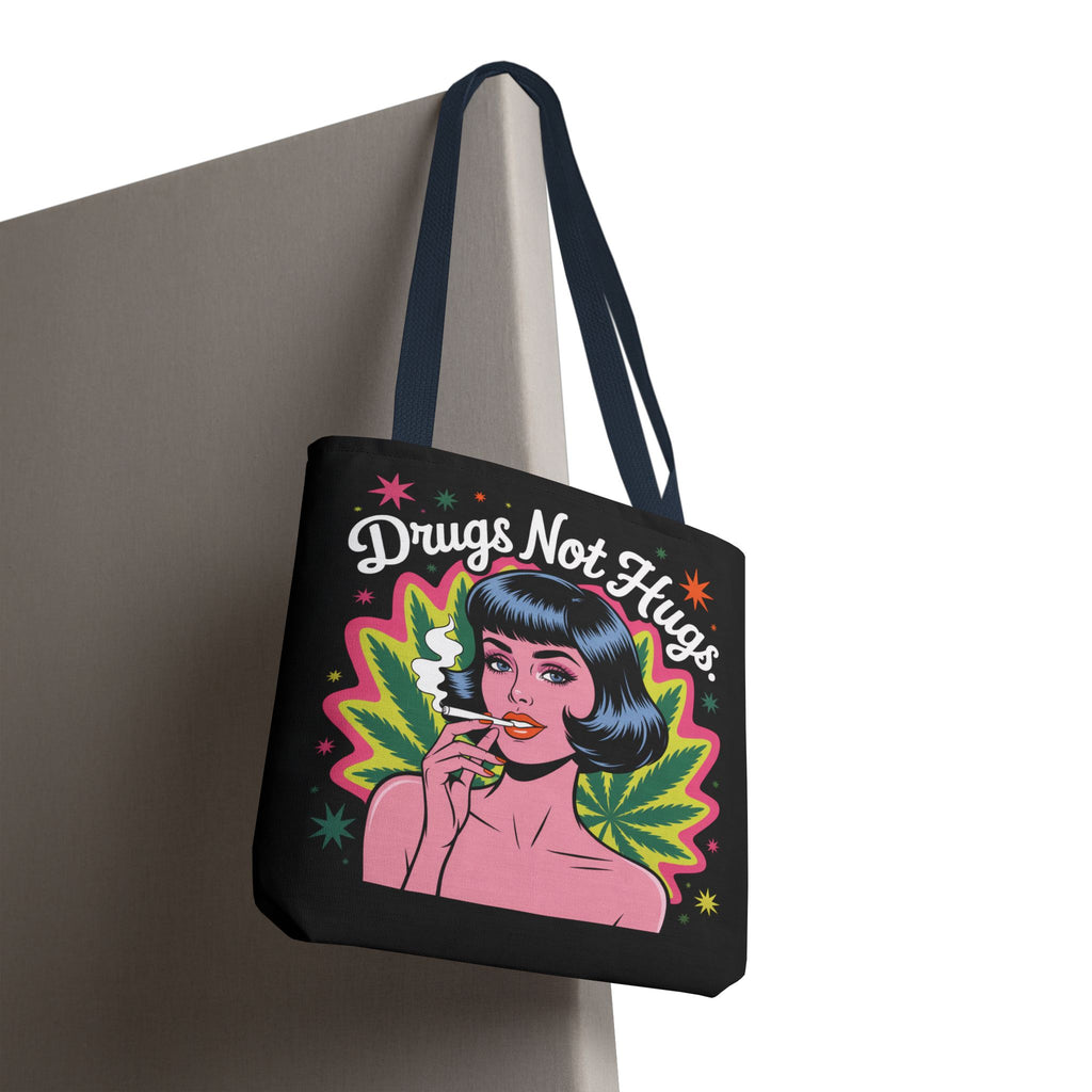 “Drugs Not Hugs” Retro Pin-Up Cannabis Graphic Tote