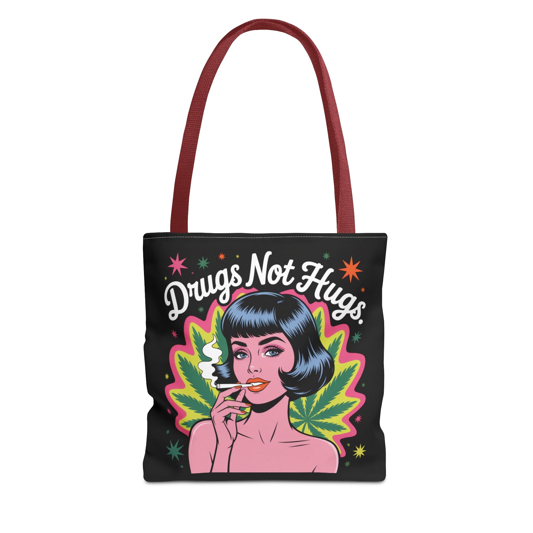 “Drugs Not Hugs” Retro Pin-Up Cannabis Graphic Tote