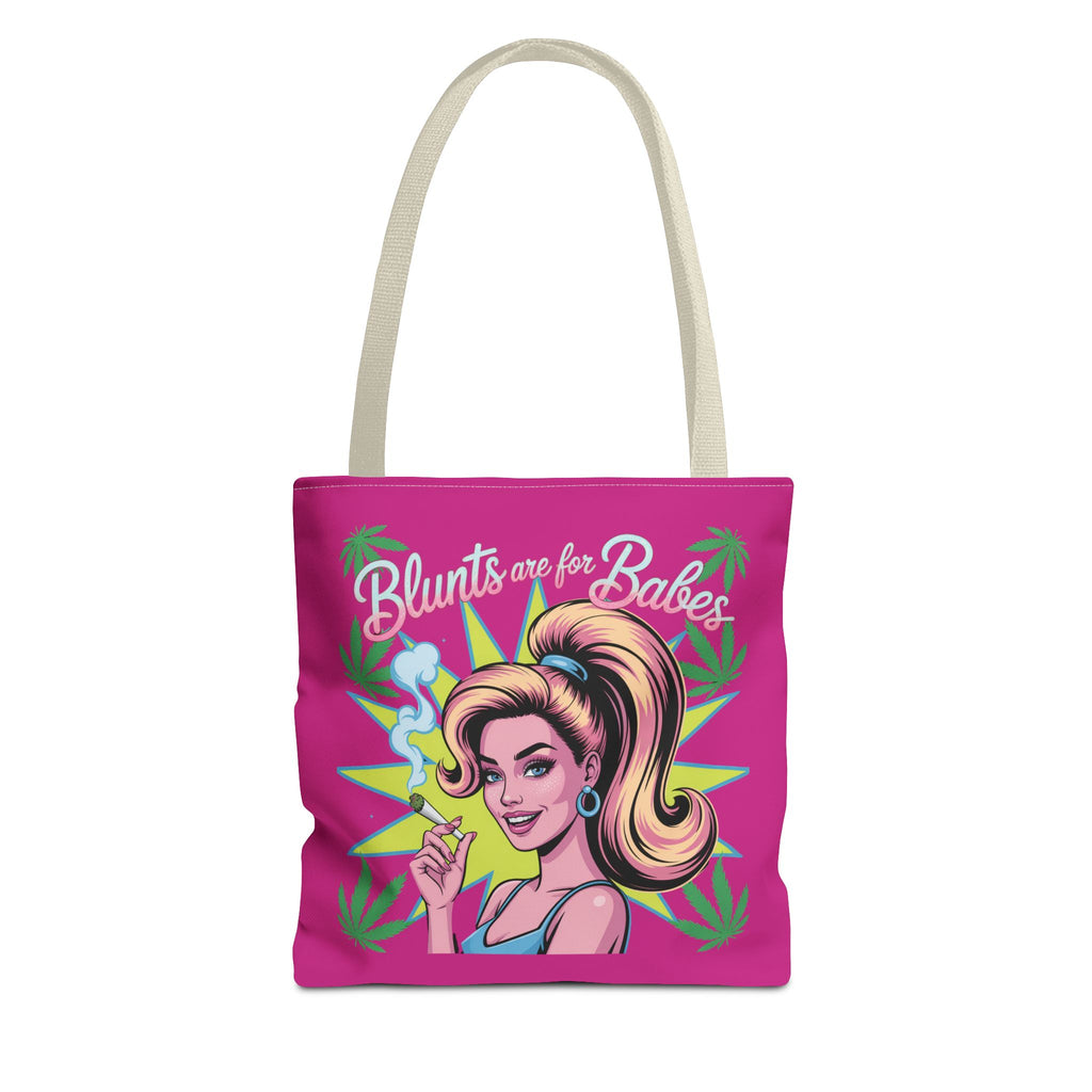 “Blunts Are for Babes” Pink Graphic Tote Bag — Retro Pinup Cannabis Shopper