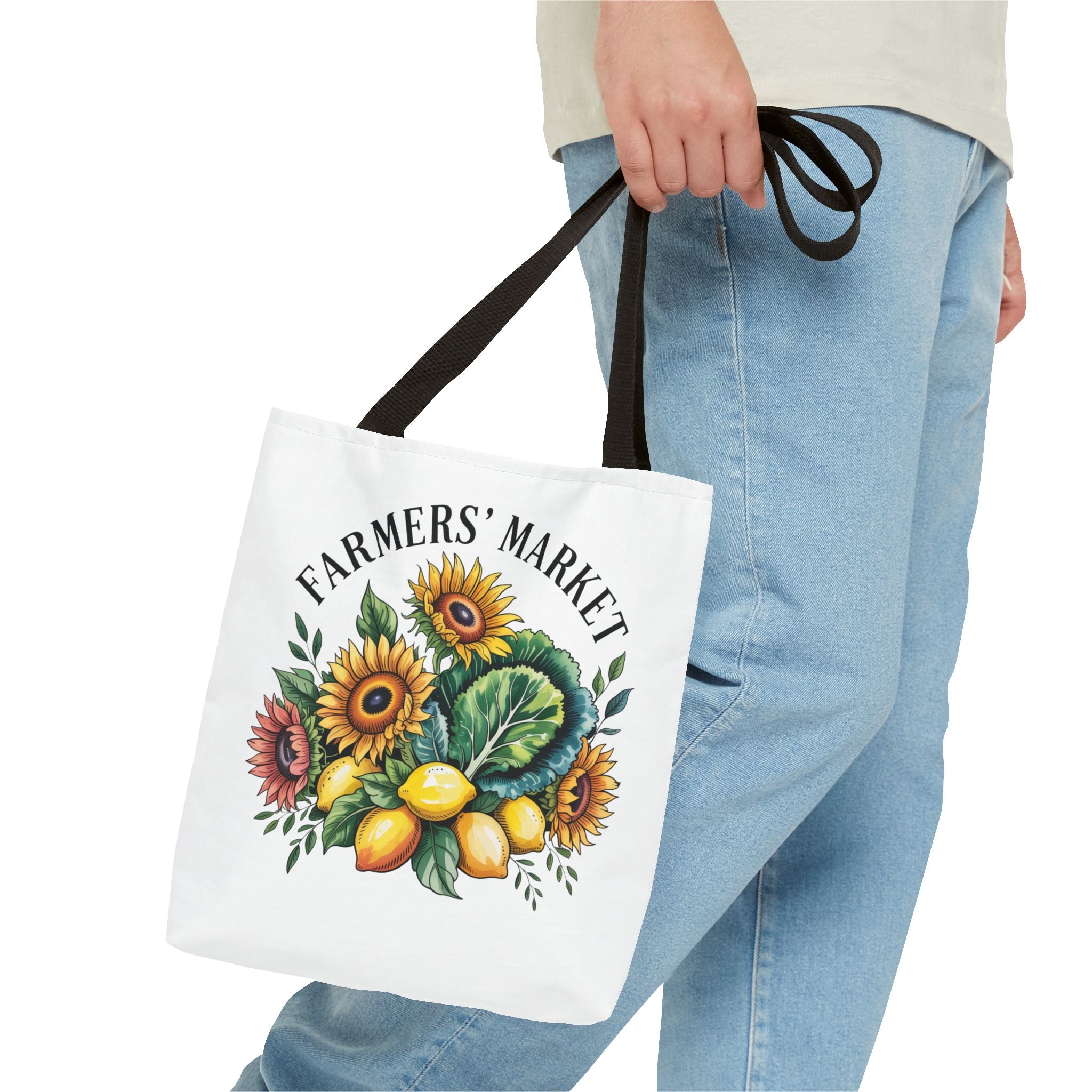 Farmers' Market Tote Bag — Sunflower, Lemons & Greens Market Reusable Grocery Tote