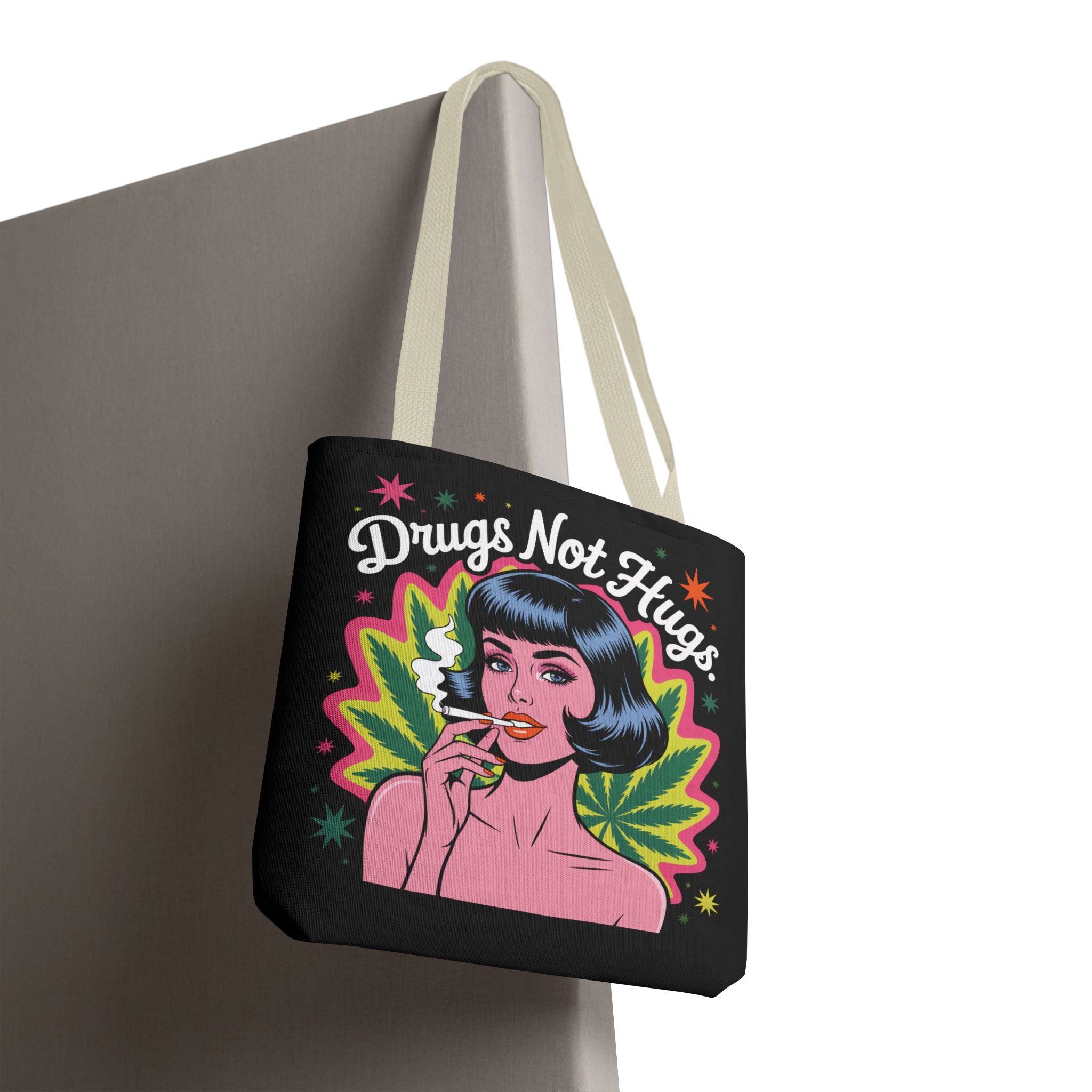 “Drugs Not Hugs” Retro Pin-Up Cannabis Graphic Tote