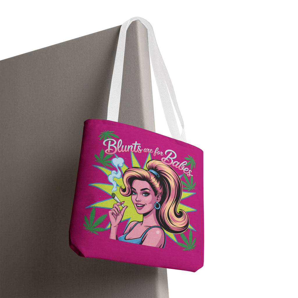 “Blunts Are for Babes” Pink Graphic Tote Bag — Retro Pinup Cannabis Shopper