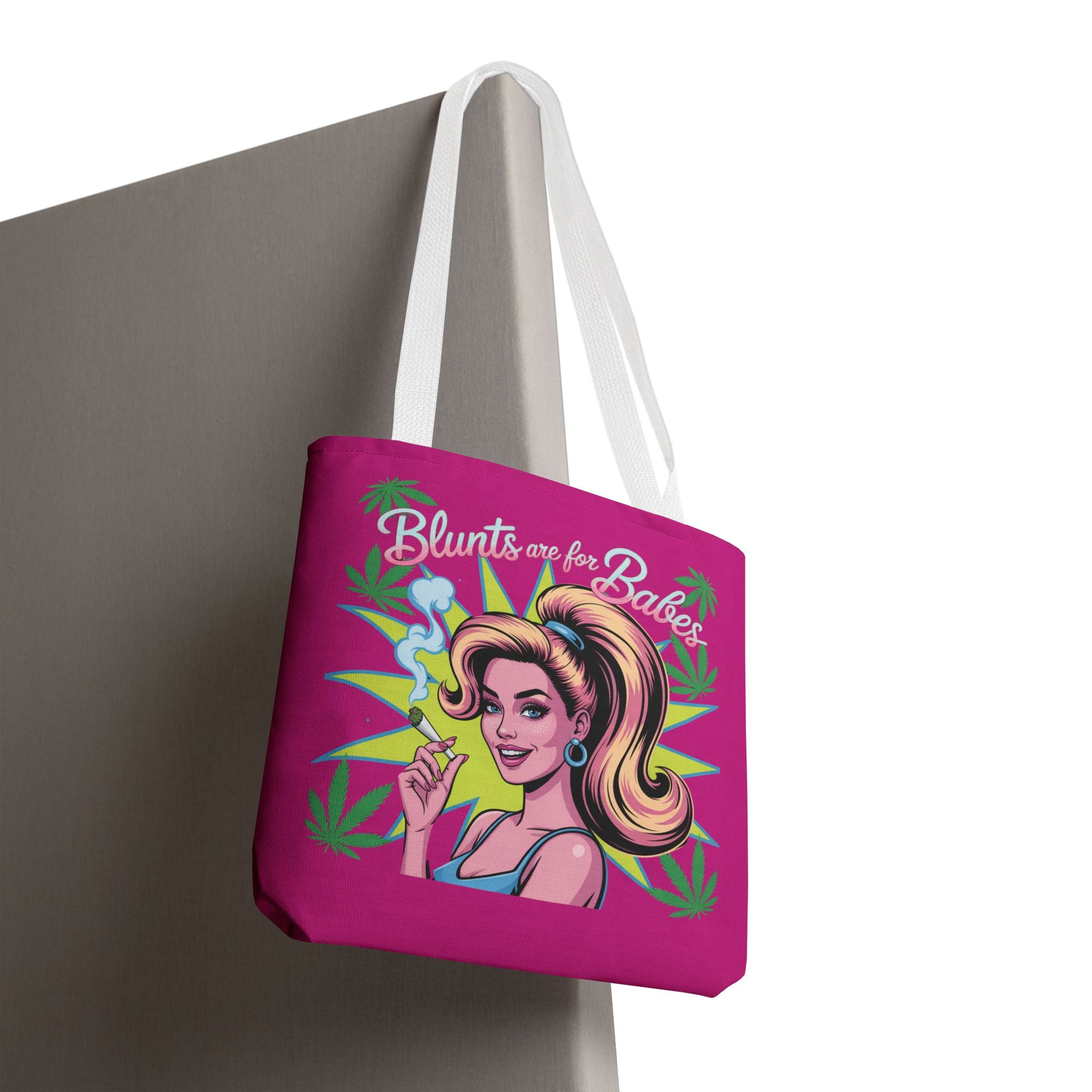 “Blunts Are for Babes” Pink Graphic Tote Bag — Retro Pinup Cannabis Shopper